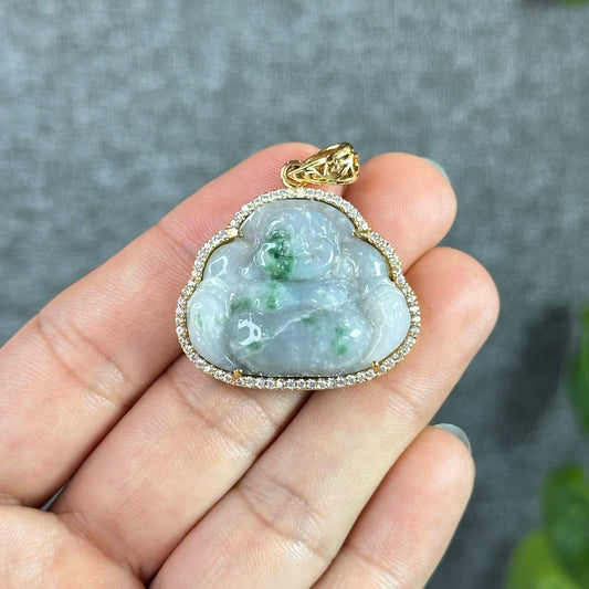 Pendentif en jade de jadéite verte impériale Happy Buddha