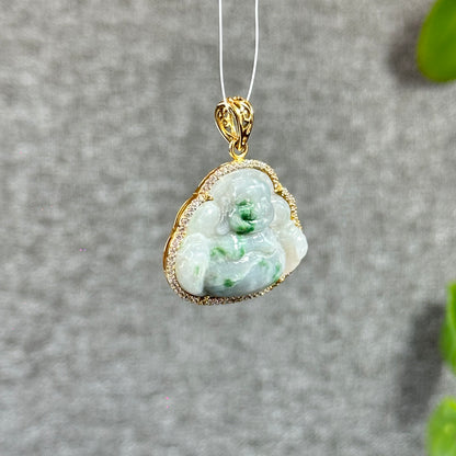 Pendentif en jade de jadéite verte impériale Happy Buddha