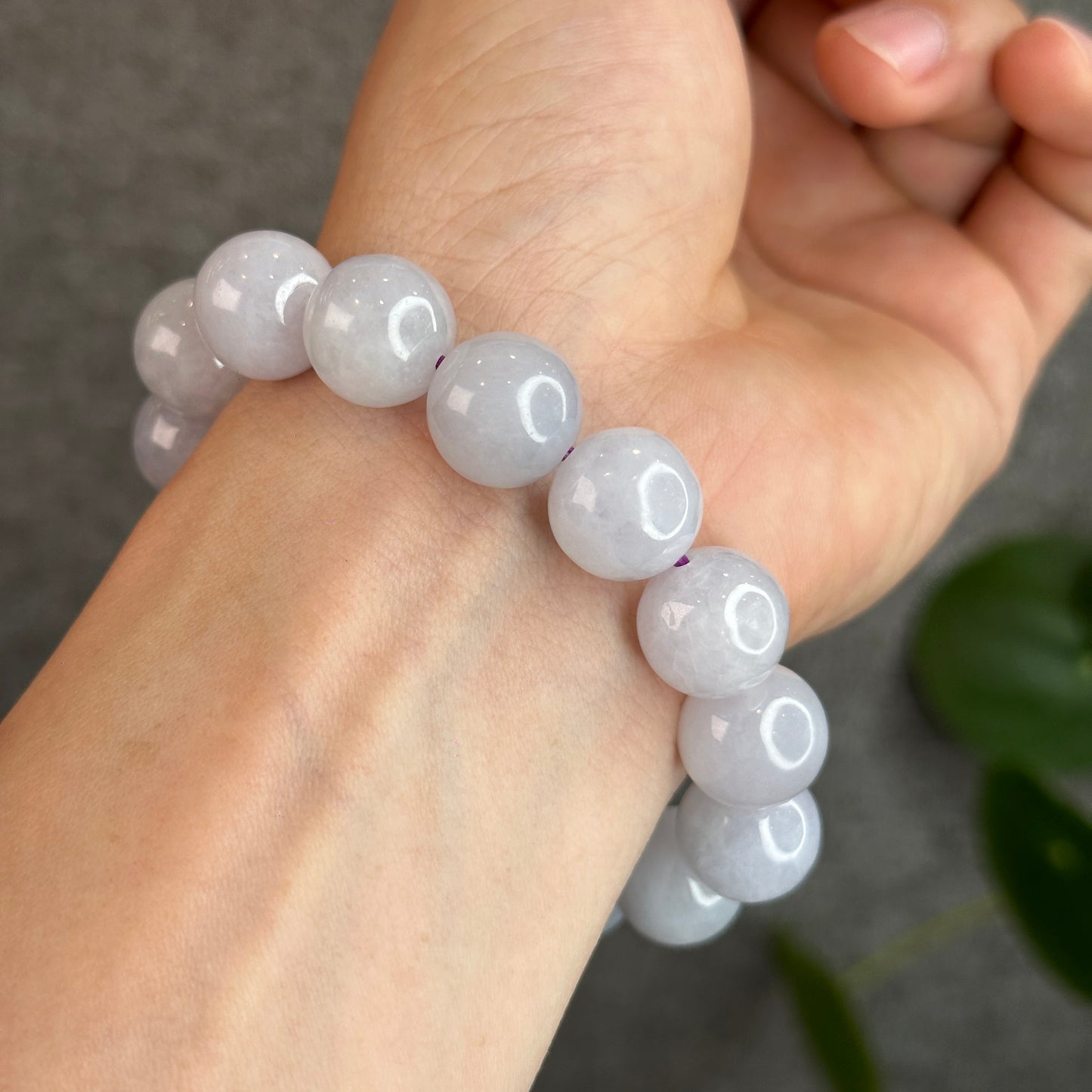 Ivory with Light Purple Undertone Jadeite Jade Bracelet Size 13.8 mm