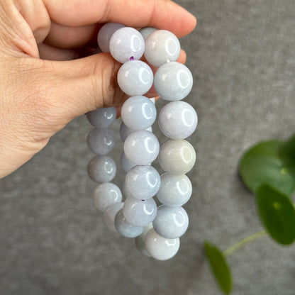 Ivory with Light Purple Undertone Jadeite Jade Bracelet Size 13.8 mm