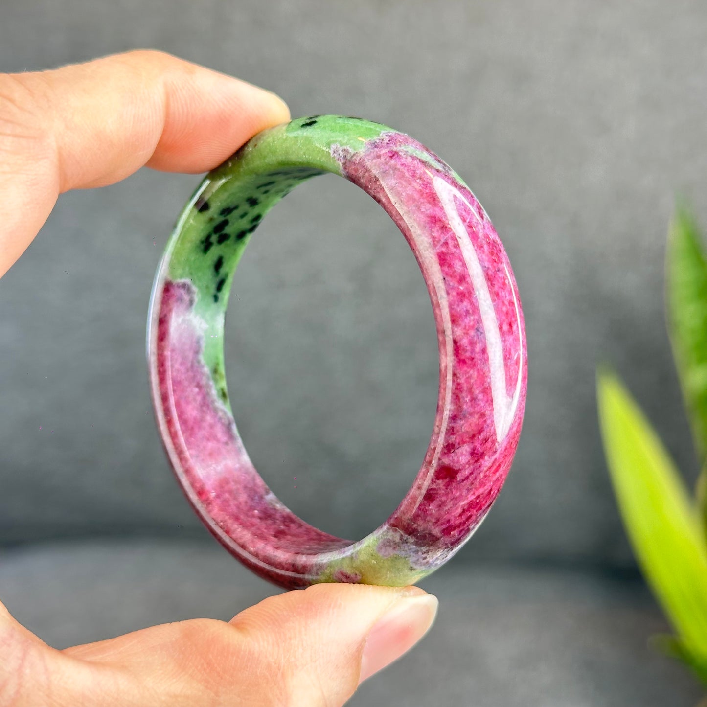 Natural Ruby Bangle Leaf Style Size 53 mm