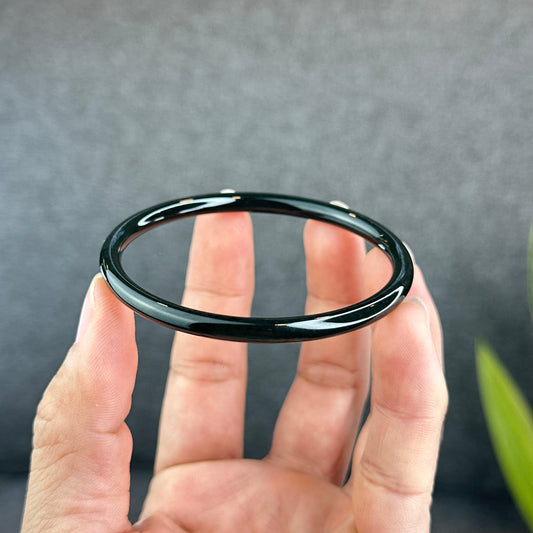 Natural Black Nephrite Jade Bangle Chopstick Style Size 58.6 mm