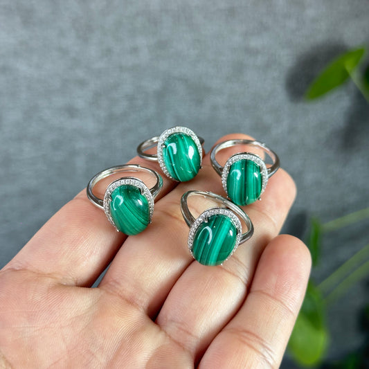 Natural Malachite Ring in Silver Setting Freesize