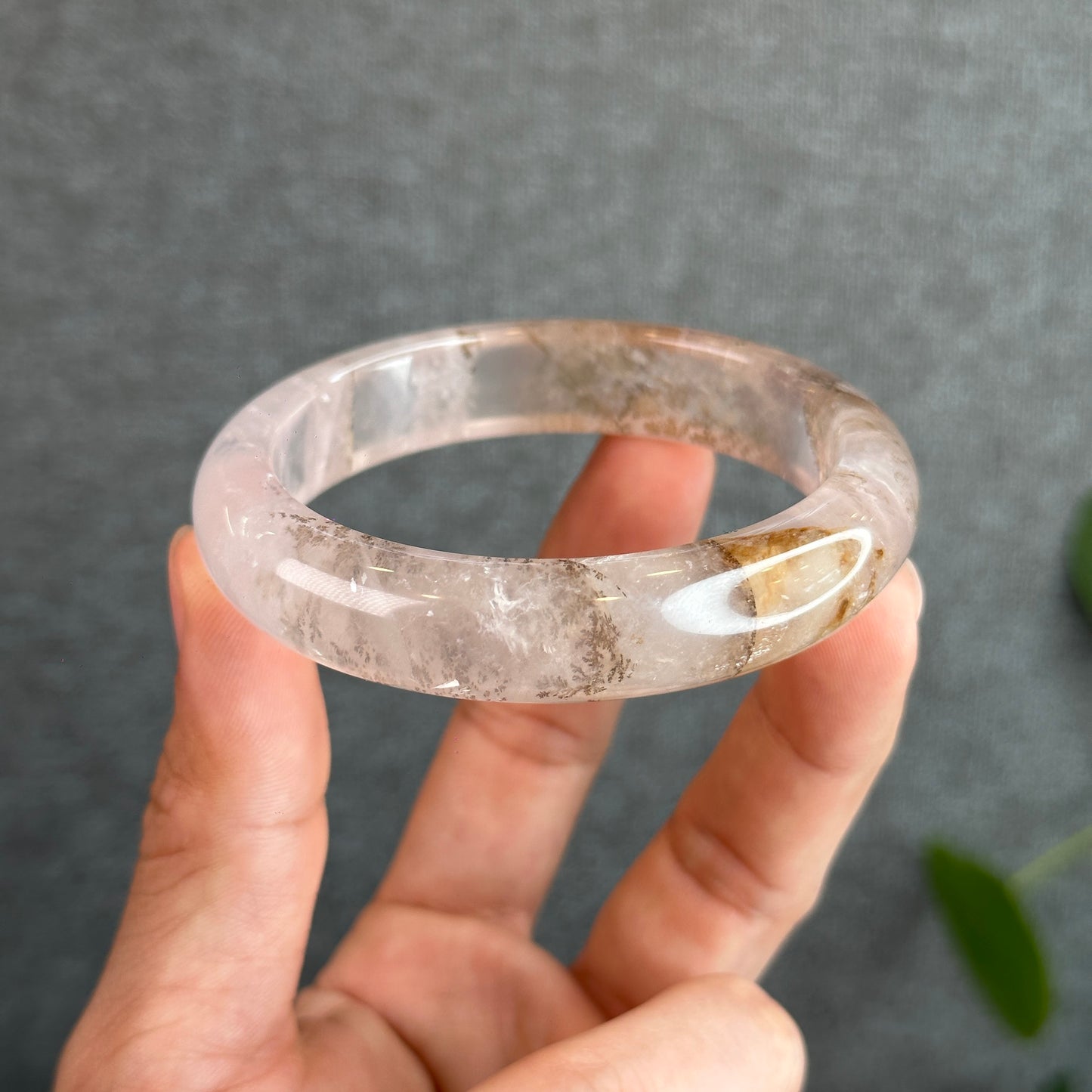 Natural Dendritic in Rose Quartz Bangle Leaf Style Size 58.2 mm