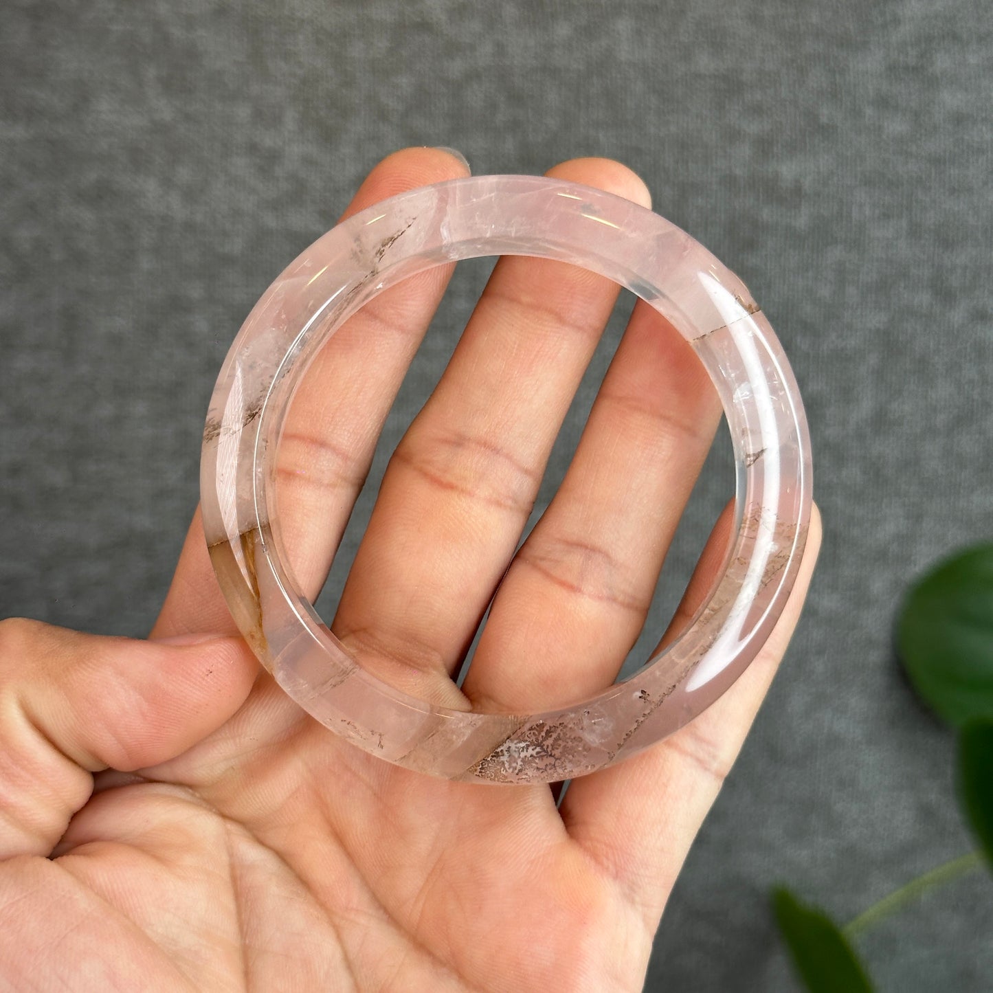 Natural Dendritic in Rose Quartz Bangle Leaf Style Size 58.2 mm