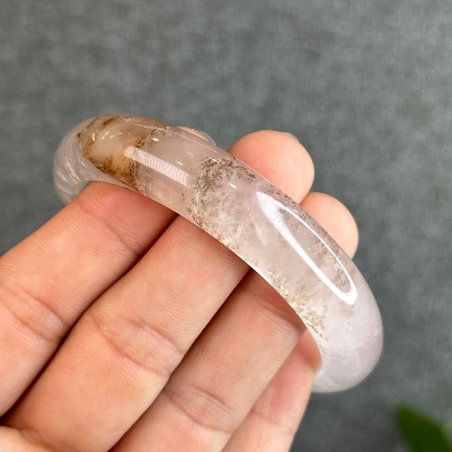 Natural Dendritic in Rose Quartz Bangle Leaf Style Size 58.2 mm