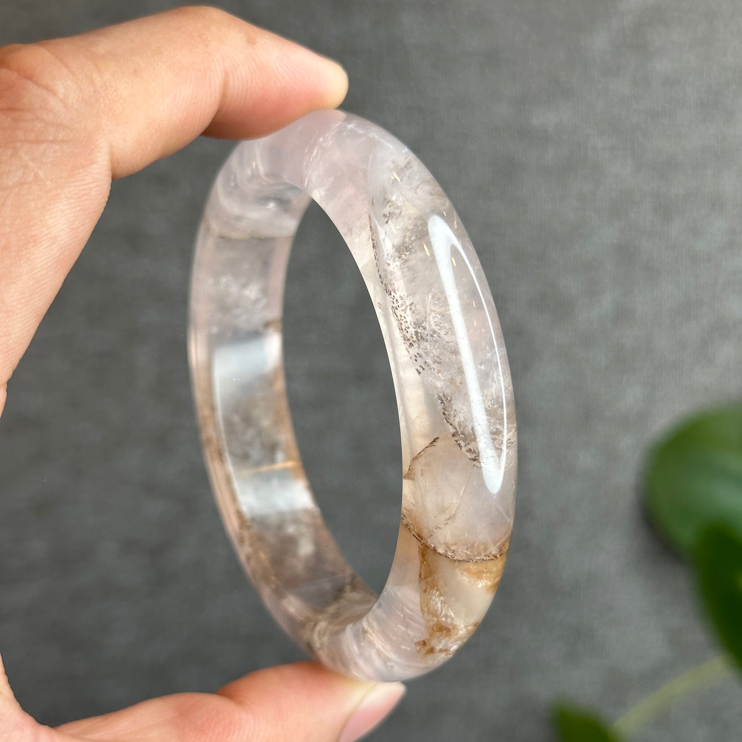 Natural Dendritic in Rose Quartz Bangle Leaf Style Size 58.2 mm