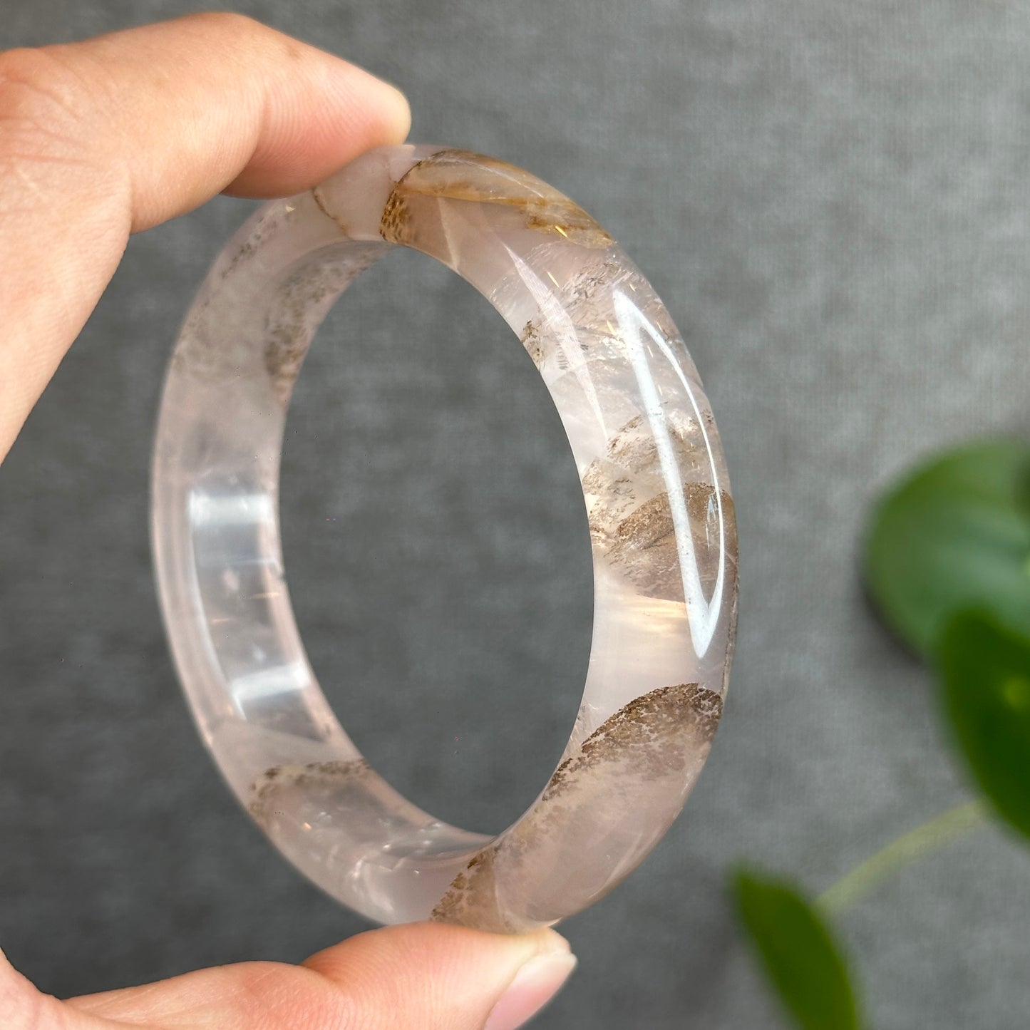 Natural Dendritic in Rose Quartz Bangle Leaf Style Size 58.2 mm