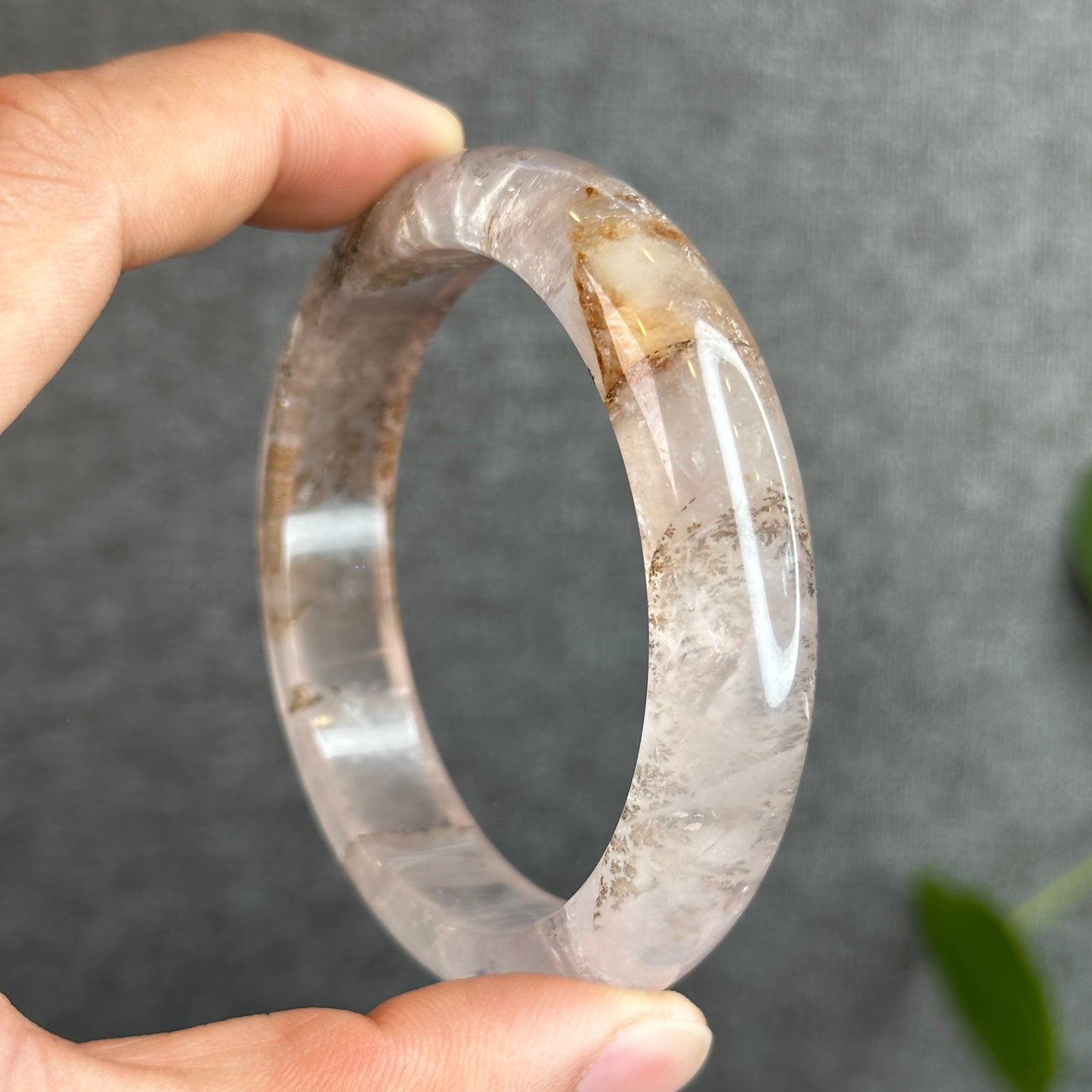 Natural Dendritic in Rose Quartz Bangle Leaf Style Size 58.2 mm
