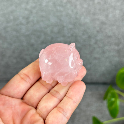 Natural Dark Pink Rose Quartz Pig Figurine