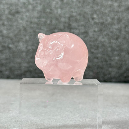 Natural Dark Pink Rose Quartz Pig Figurine