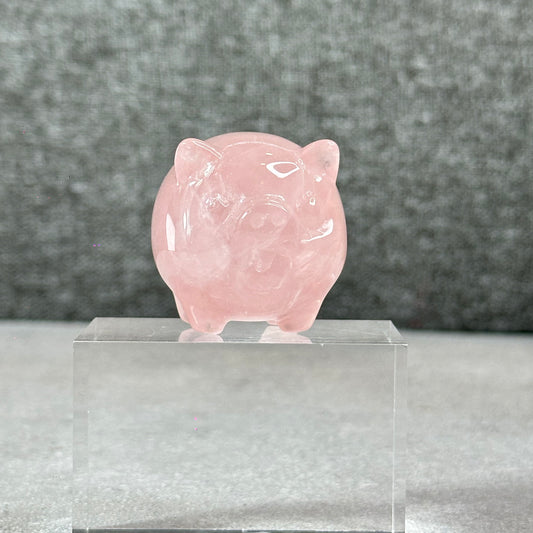 Natural Dark Pink Rose Quartz Pig Figurine