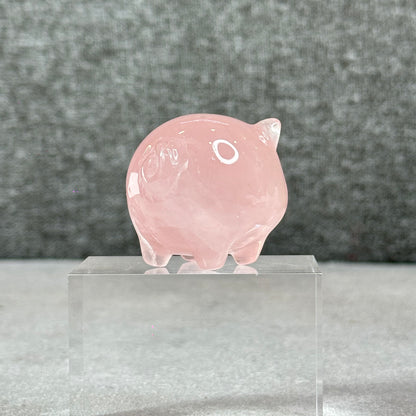 Natural Dark Pink Rose Quartz Pig Figurine