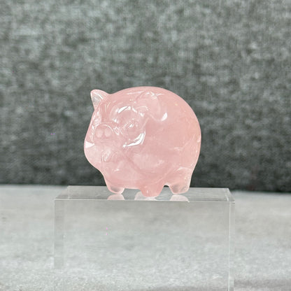 Natural Dark Pink Rose Quartz Pig Figurine