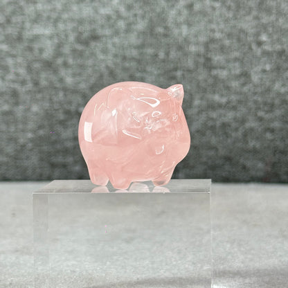 Natural Dark Pink Rose Quartz Pig Figurine