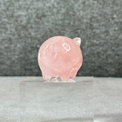 Natural Dark Pink Rose Quartz Pig Figurine
