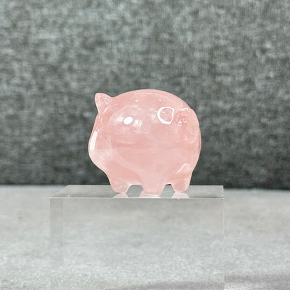 Natural Dark Pink Rose Quartz Pig Figurine