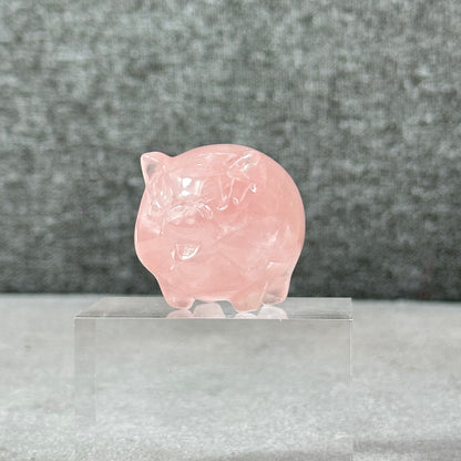 Natural Dark Pink Rose Quartz Pig Figurine