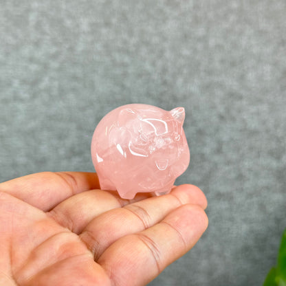 Natural Dark Pink Rose Quartz Pig Figurine