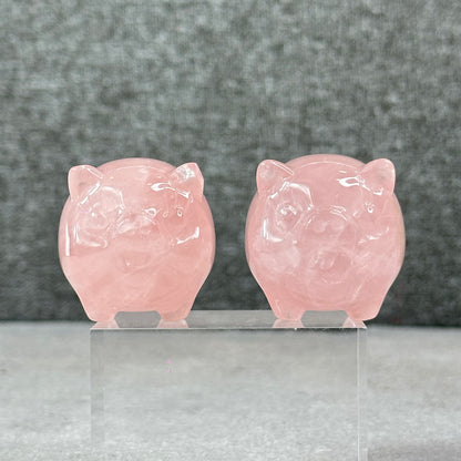 Natural Dark Pink Rose Quartz Pig Figurine