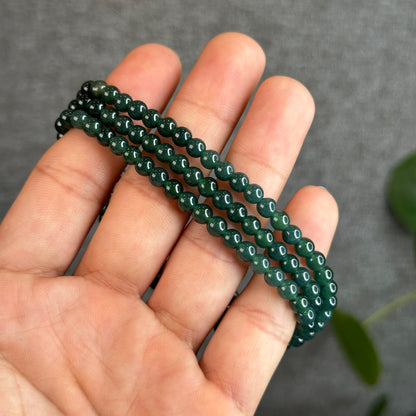 Water green Natural Jadeite Jade VIP Triple Wrap Bracelet Size 5mm