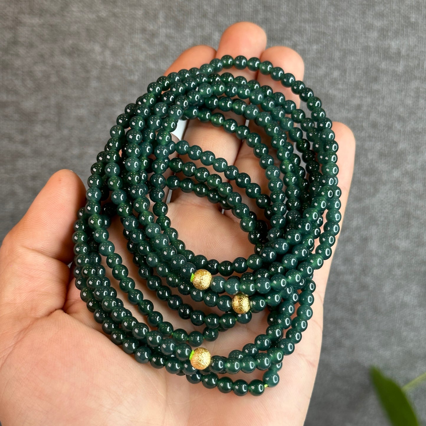 Water green Jadeite Jade VIP Triple Wrap Bracelet Size 5mm