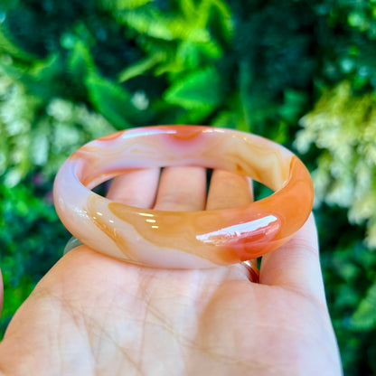 White-Orange Agate Banlge Leaf Style Size 58 mm