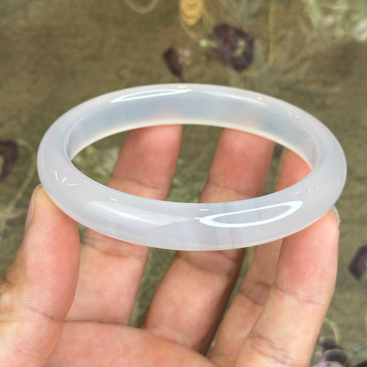Natural White Chalcedony Bangle Leaf Style - High Quality