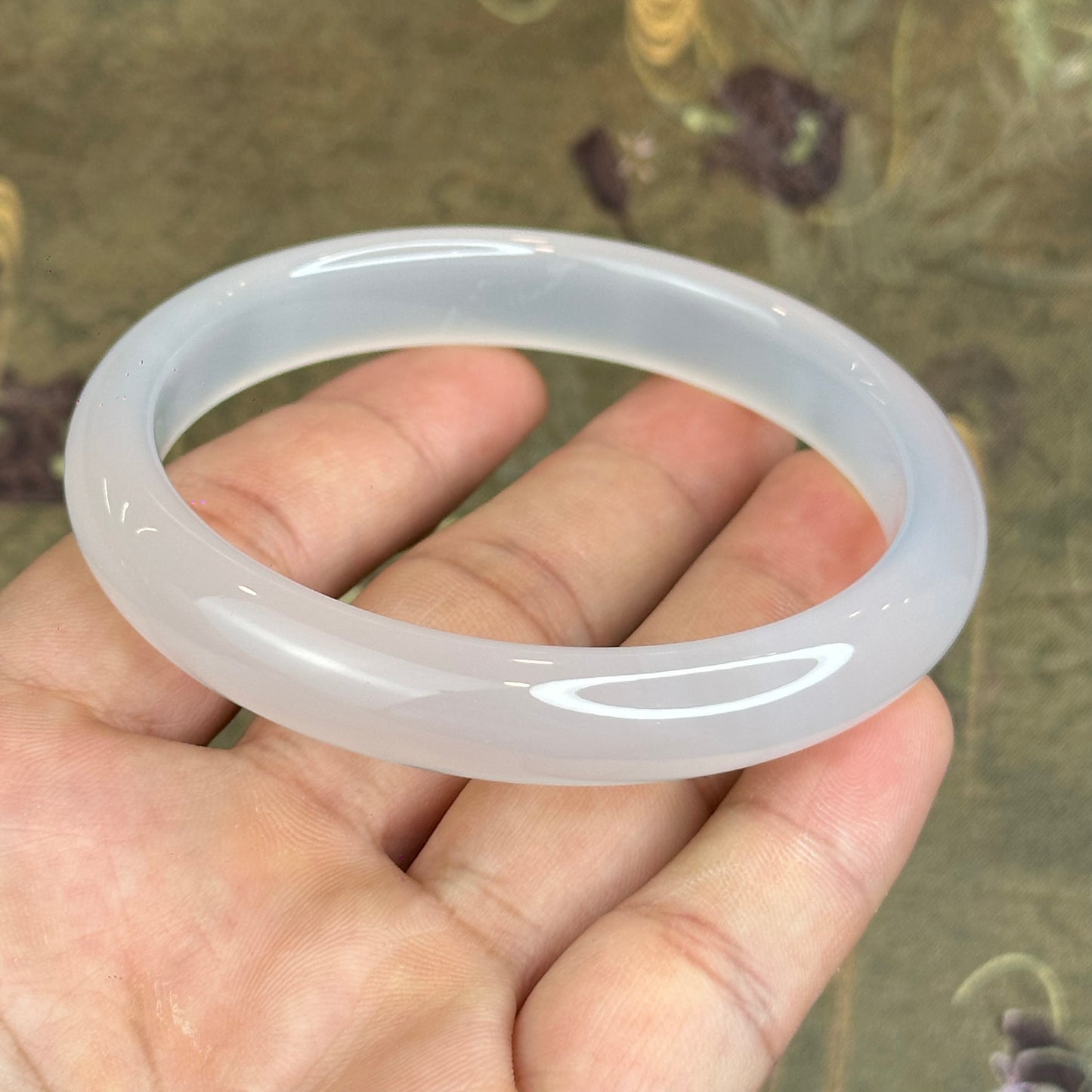 Natural White Chalcedony Bangle Leaf Style - High Quality