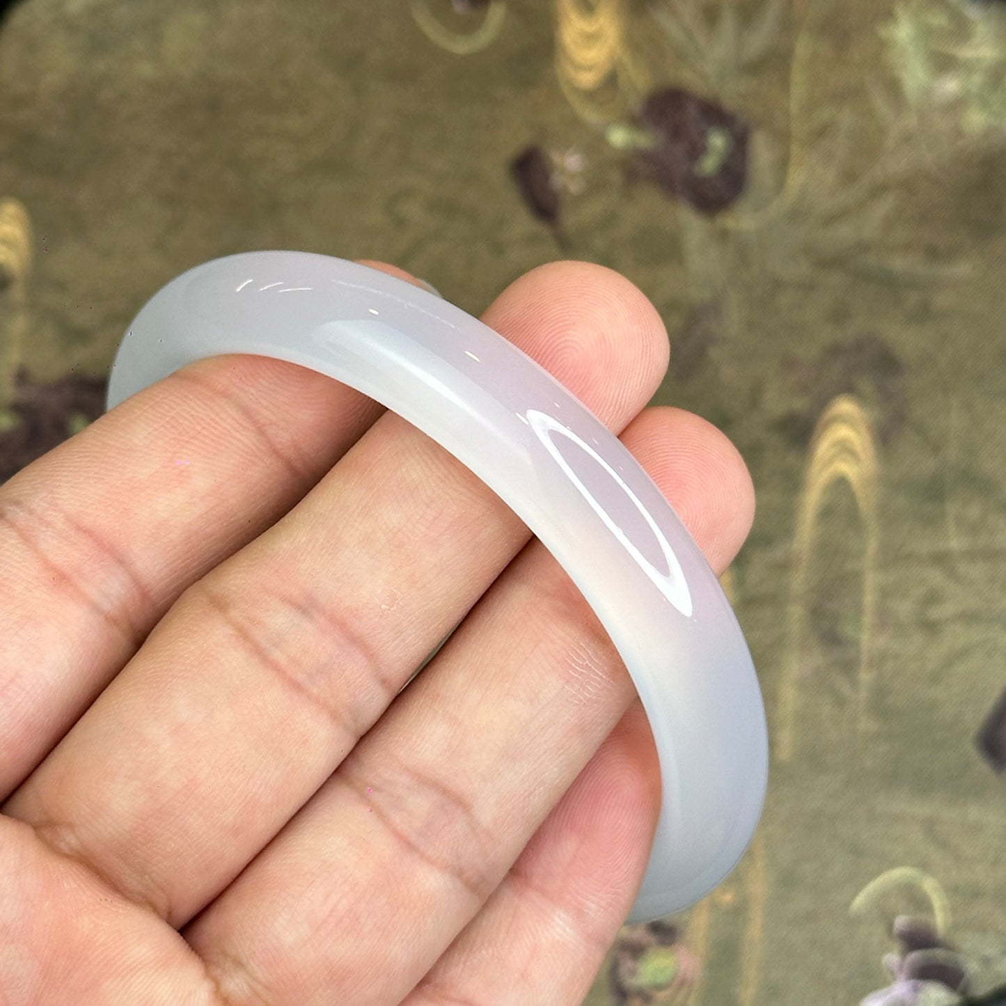 Natural White Chalcedony Bangle Leaf Style - High Quality
