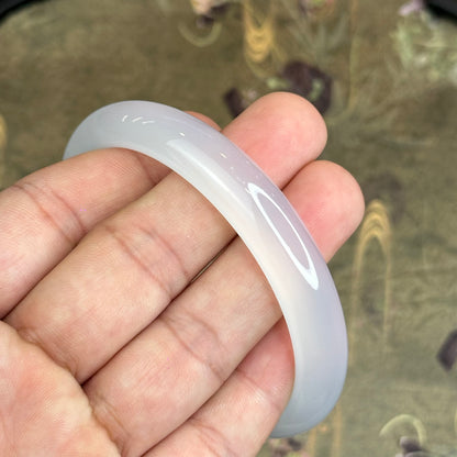 Natural White Chalcedony Bangle Leaf Style - High Quality