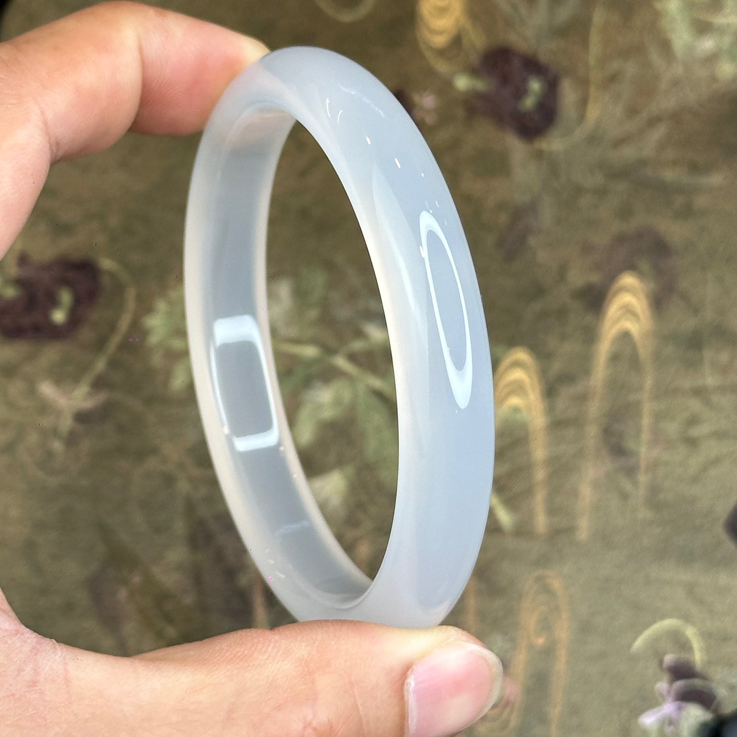 Natural White Chalcedony Bangle Leaf Style - High Quality