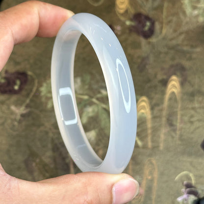 Natural White Chalcedony Bangle Leaf Style - High Quality