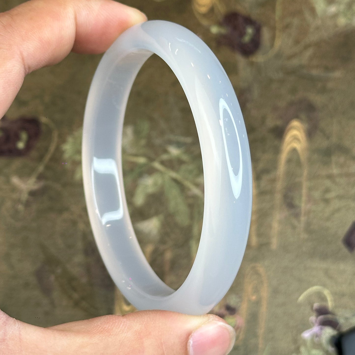 Natural White Chalcedony Bangle Leaf Style - High Quality