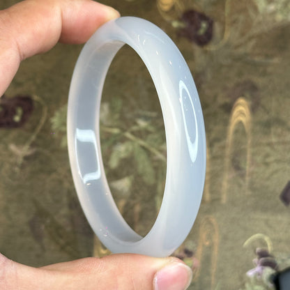 Natural White Chalcedony Bangle Leaf Style - High Quality