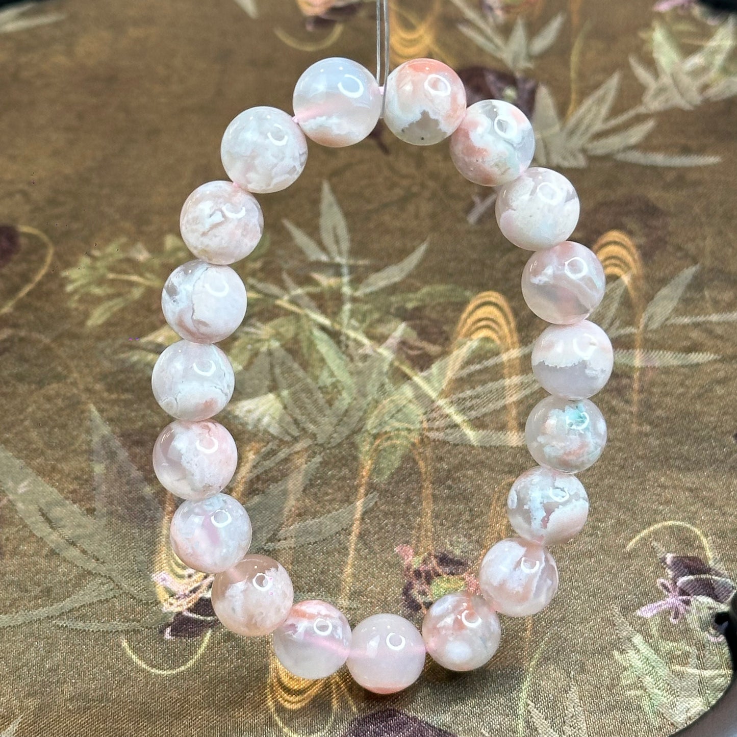 Natural Floral Agate Bracelet Size 10 mm