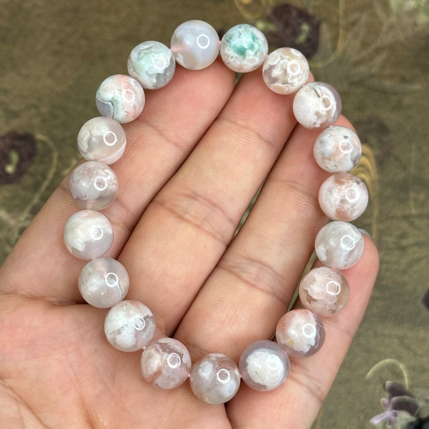 Natural Floral Agate Bracelet Size 10 mm