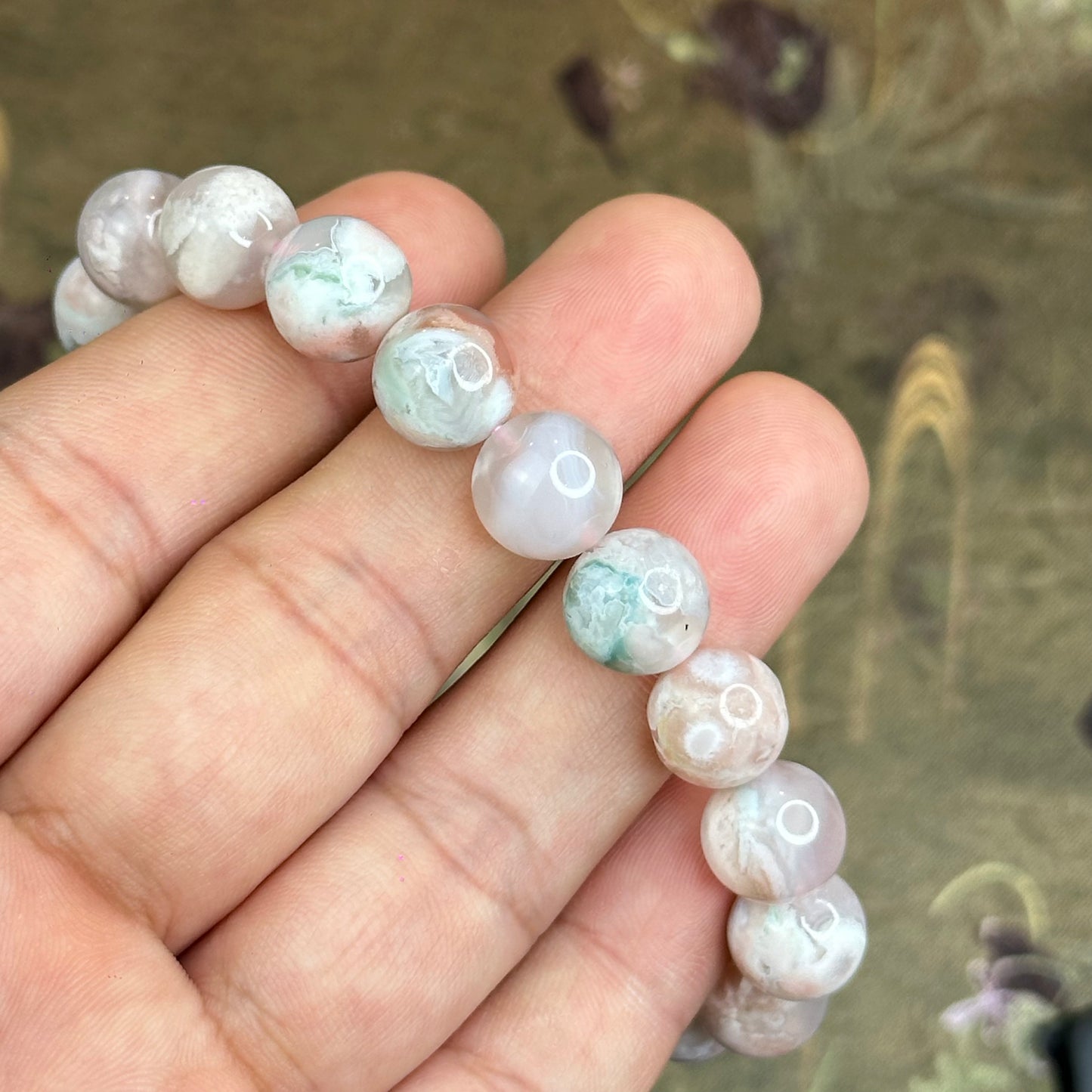 Natural Floral Agate Bracelet Size 10 mm