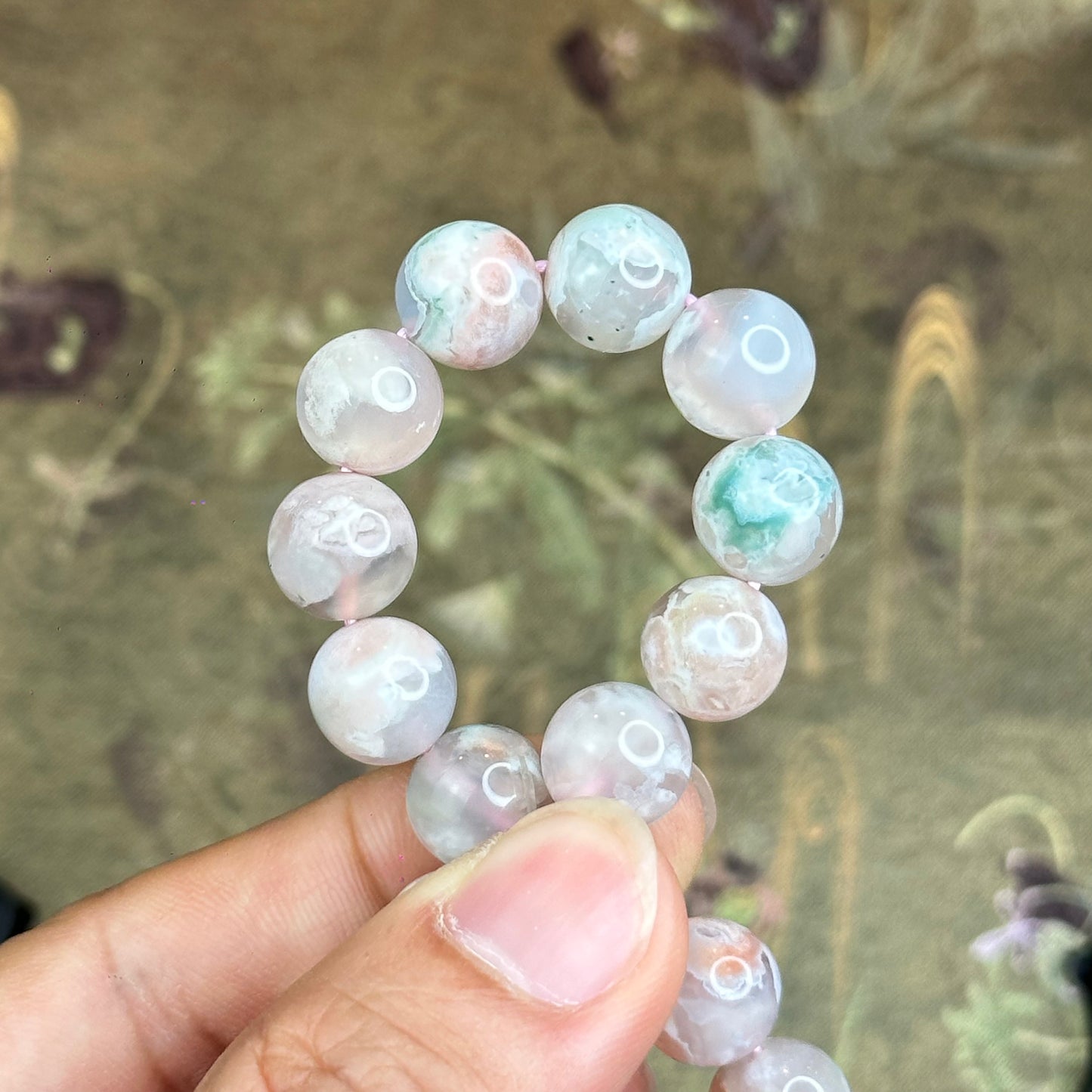 Natural Floral Agate Bracelet Size 10 mm