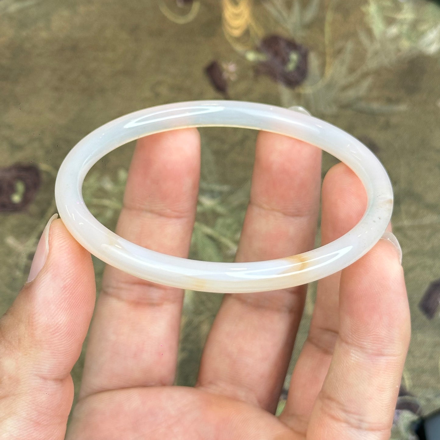 Natural White Chalcedony Bangle Chopstick Style Size 60 mm