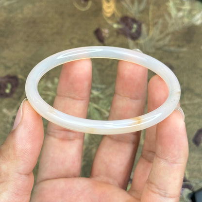 Natural White Chalcedony Bangle Chopstick Style Size 60 mm