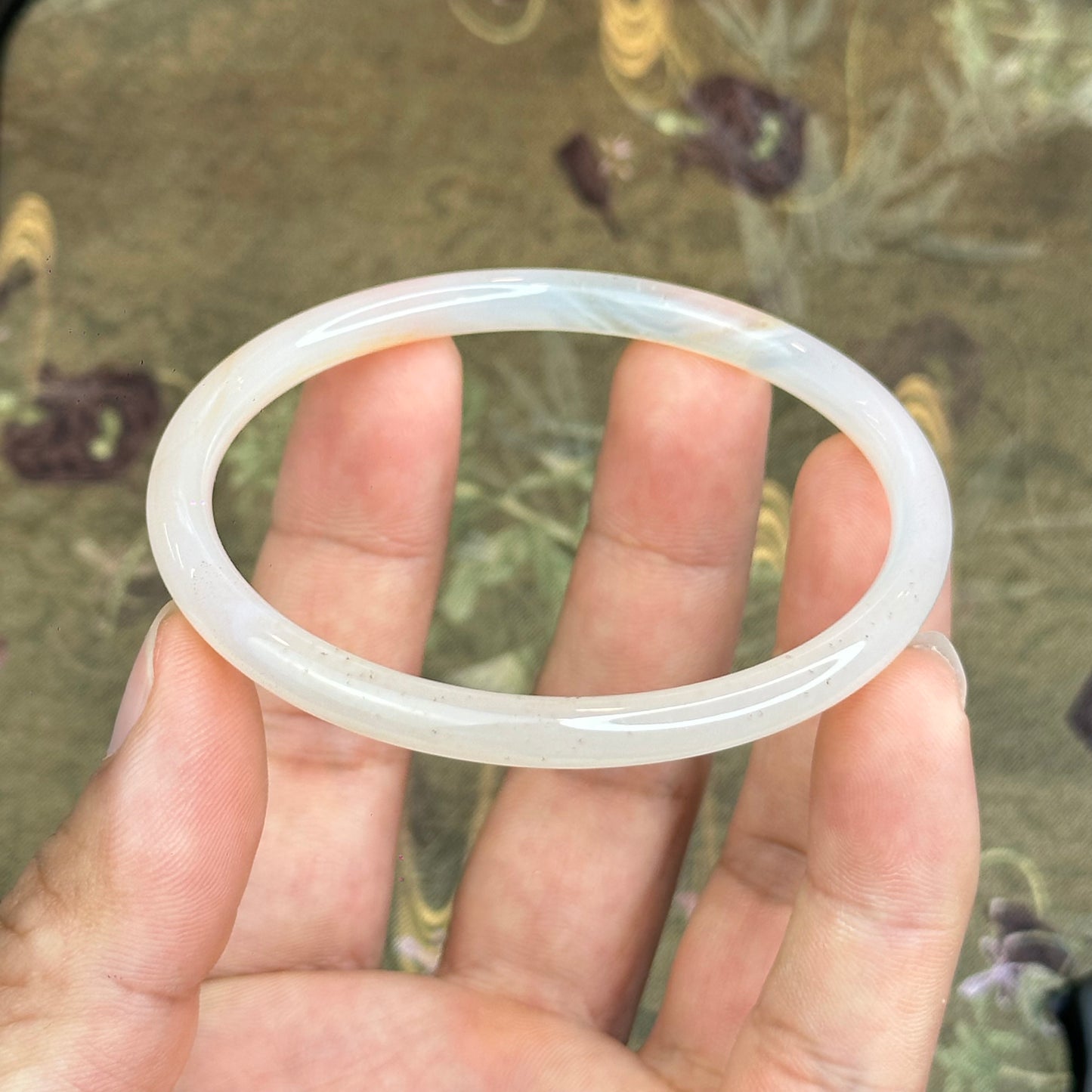 Natural White Chalcedony Bangle Chopstick Style Size 60 mm