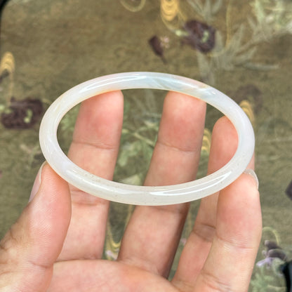 Natural White Chalcedony Bangle Chopstick Style Size 60 mm