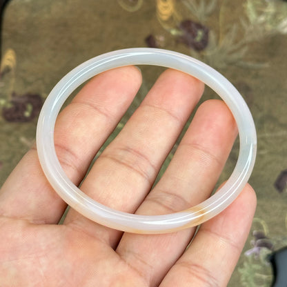 Natural White Chalcedony Bangle Chopstick Style Size 60 mm