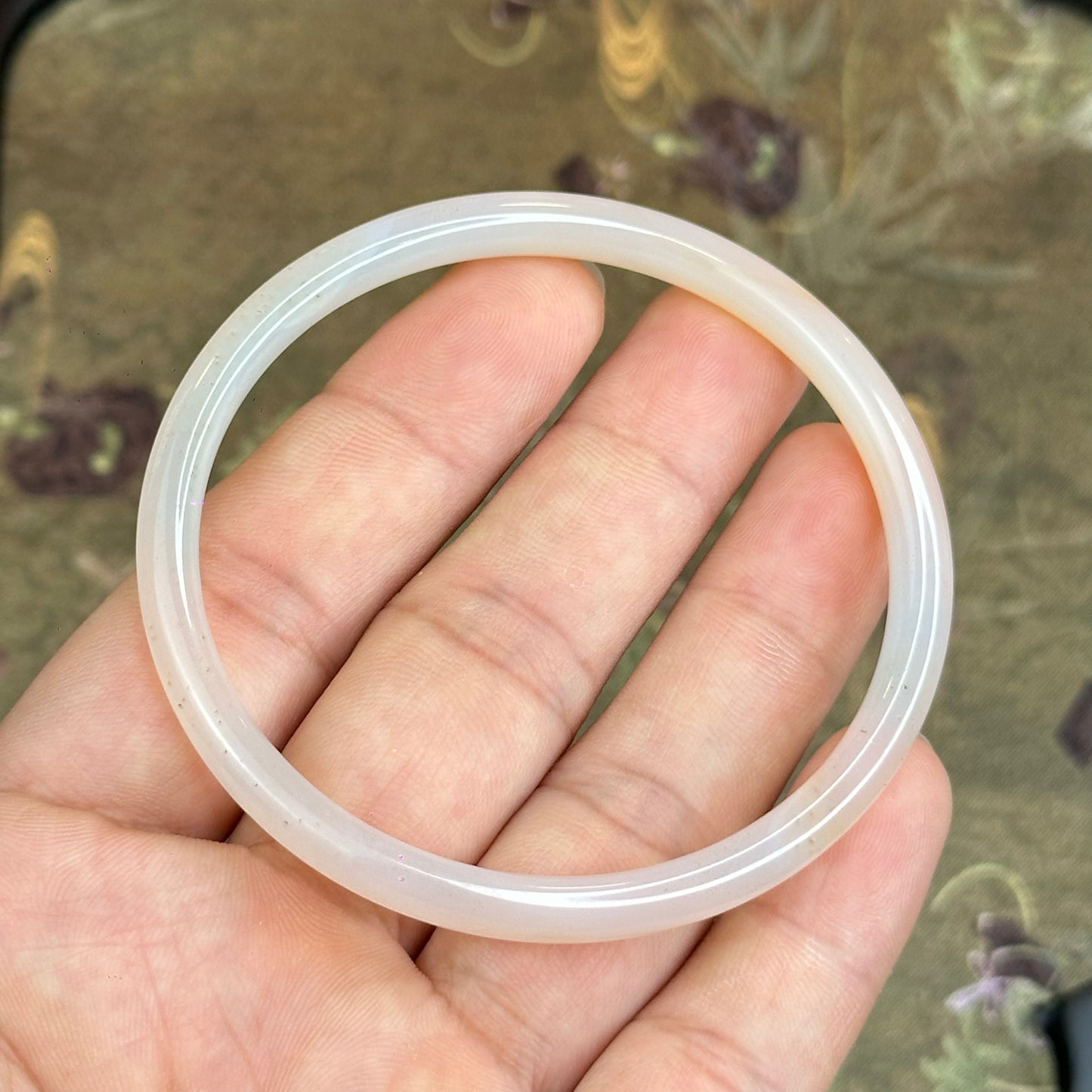 Natural White Chalcedony Bangle Chopstick Style Size 60 mm