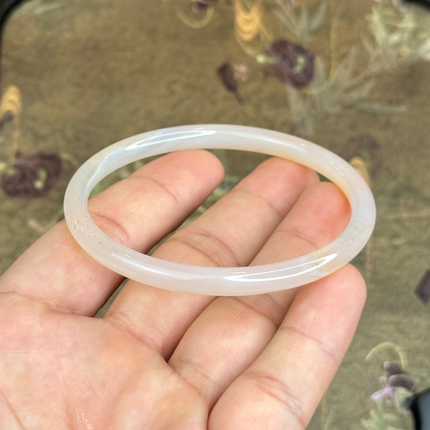 Natural White Chalcedony Bangle Chopstick Style Size 60 mm