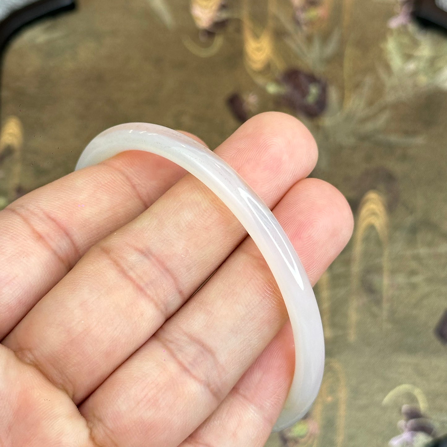 Natural White Chalcedony Bangle Chopstick Style Size 60 mm