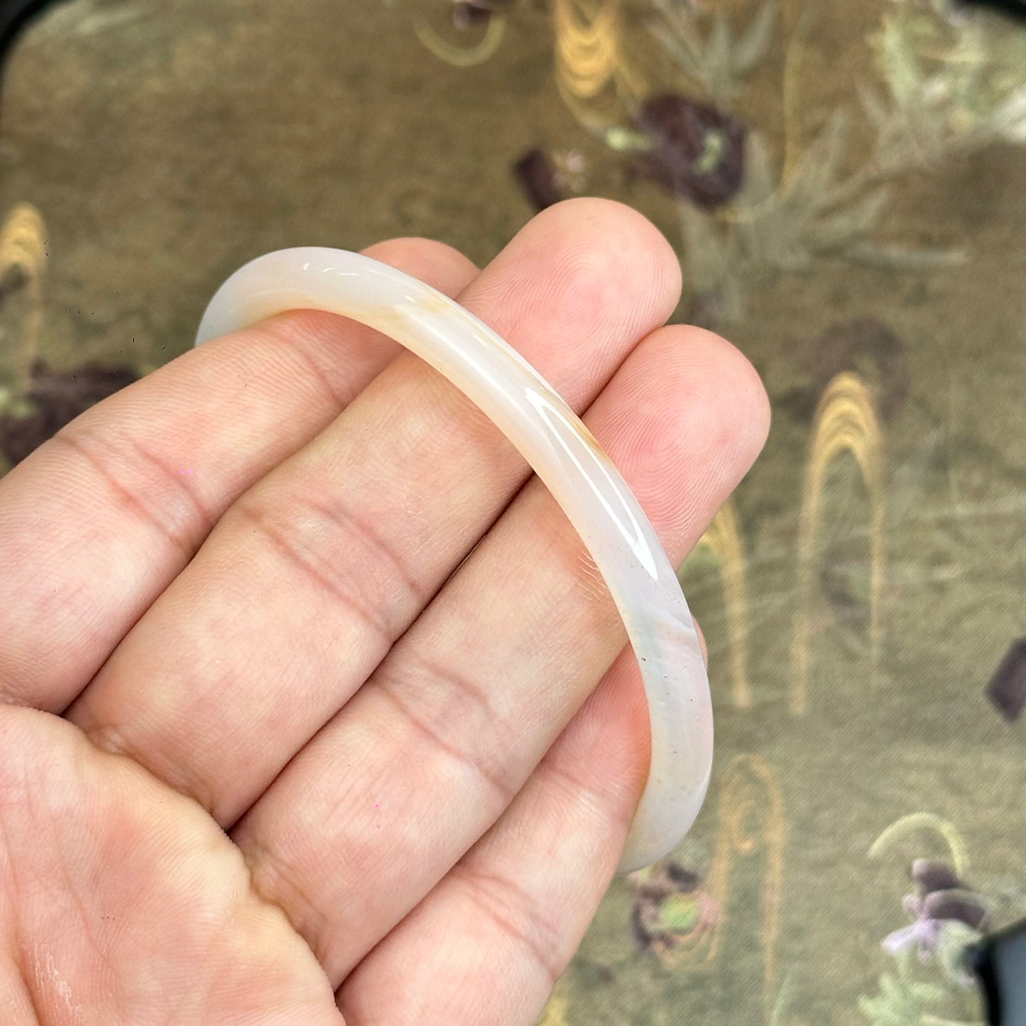 Natural White Chalcedony Bangle Chopstick Style Size 60 mm