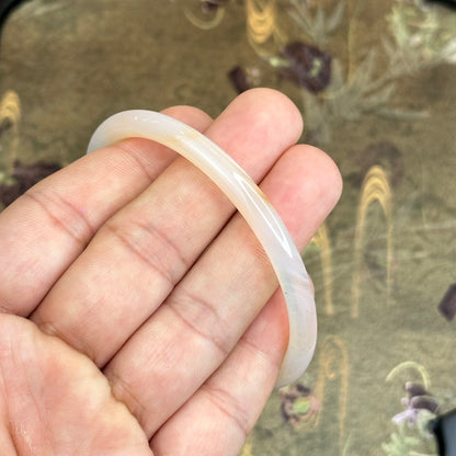 Natural White Chalcedony Bangle Chopstick Style Size 60 mm