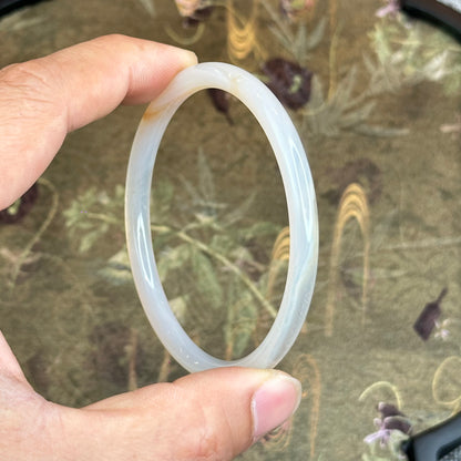 Natural White Chalcedony Bangle Chopstick Style Size 60 mm